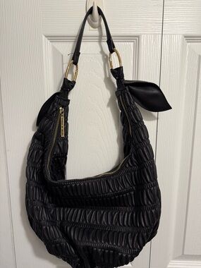 House of Want Ruched Hobo Bag with Gold Hardware, vegan leather